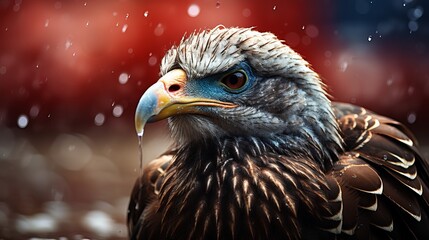 Obraz premium Turkey on a blurred background. Place for text, banner with bird, traditionally American bird for Thanksgiving day, symbol of festive feast. Generative AI 