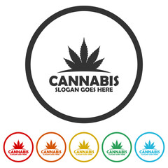 Cannabis leaf logo template. Set icons in color circle buttons
