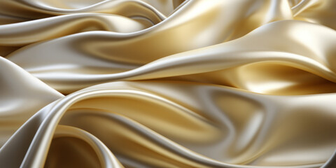 golden satin fabric with large folds, luxurious textile background