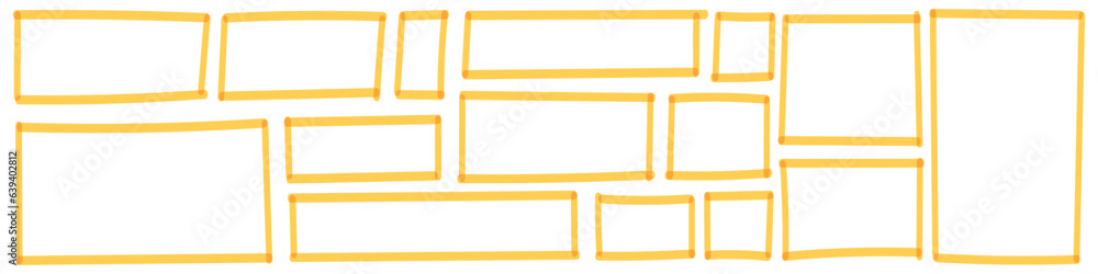 Poster frame and box elements with marker details. rectangle, border, and brush squares. hand-drawn highlig