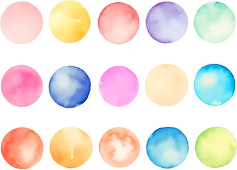 カラフルな円の水彩イラストセット