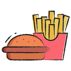 Hand drawn burger with fries icon