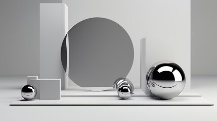 Abstract minimalistic white scene with geometric shapes. visualization AI