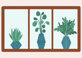 Plants in a window. Digital illustration 