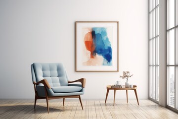 Living room interior with white armchair and flower generative ai