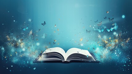 Open book. Web banner with copy space - obrazy, fototapety, plakaty
