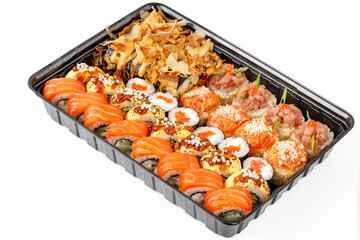 a set of appetizing rolls and poppies on a white background, studio shooting 1