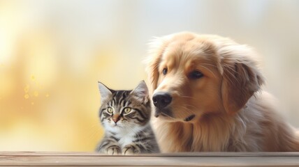 Dog and cat, cute pets. Web banner with copy space