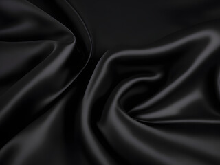 Fototapeta premium Luxurious Black Fabric Background: Creased Satin for Product Display