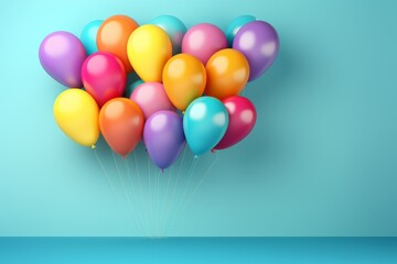 Bunch of colorful balloons on blue background generative ai