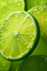 Juicy lime slices with green and blurring background