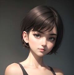 3D portrait of a short haired girl in casual outfit
