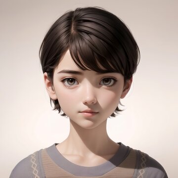 3D portrait of a short haired girl in casual outfit
