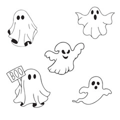 Halloween set. Ghosts set. Vector illustration