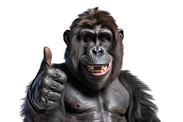 A monkey giving a thumbs up isolated on transparent background - Generative AI - obrazy, fototapety, plakaty