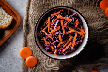 Red Cabbage carrot salad in a bowl