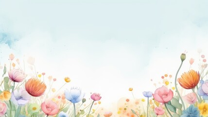 Watercolor flowers. Web banner with copy space