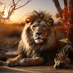 Naklejka na ściany i meble A majestic lion on the savanna with a stunning 