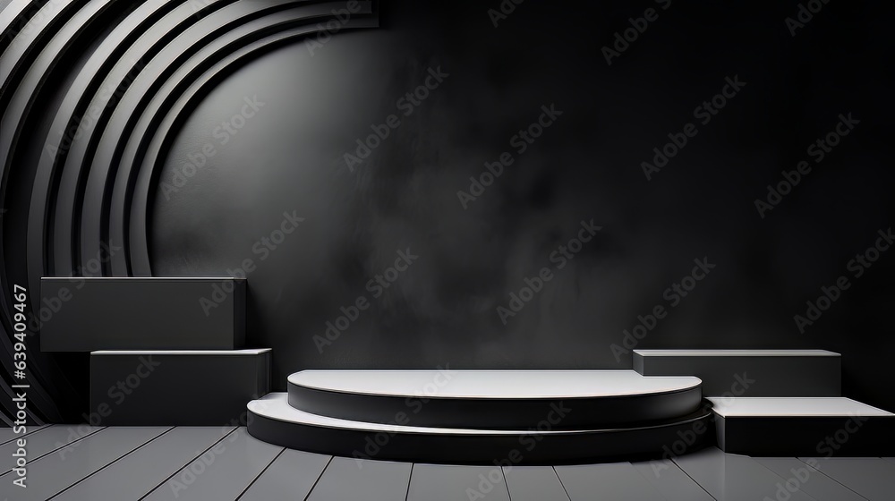 Poster abstract minimalistic black scene with geometric shapes. visualization ai