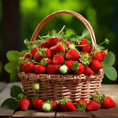 Fototapeta na wymiar A basket of juicy strawberries freshly picked 