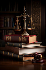 Judges gavel and stacked law books - 639409682