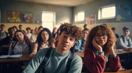 Smart Teens: Geeky Teenagers in a School Classroom

