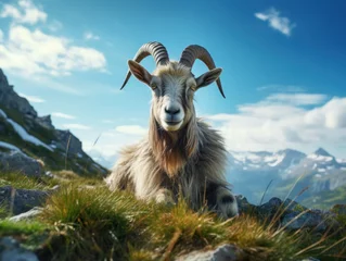 Foto op Canvas Alpine Goat in its Natural Habitat, Wildlife Photography, Generative AI © Vig