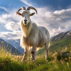 Obraz premium Alpine Goat in its Natural Habitat, Wildlife Photography, Generative AI