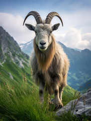 Fototapeta premium Alpine Goat in its Natural Habitat, Wildlife Photography, Generative AI