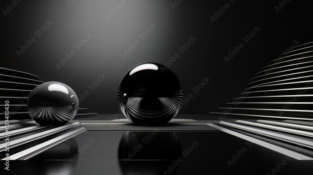 Poster abstract minimalistic black scene with geometric shapes. visualization ai