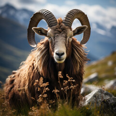Obraz premium Alpine Goat in its Natural Habitat, Wildlife Photography, Generative AI