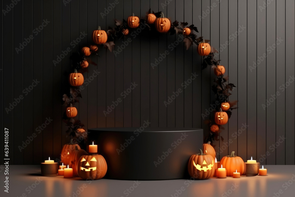 Fototapete halloween background with podium copy space for product display. 3d rendering generative ai
