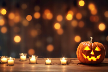 Halloween background. pumpkin, Jack O Lantern with copy space. Generative ai...