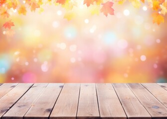 Naklejka na ściany i meble Autumn background with empty wooden table