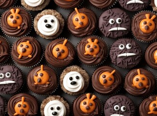 Obraz premium Halloween cupcakes on dark background