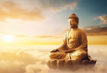 Gold buddha statue in the sky background - obrazy, fototapety, plakaty