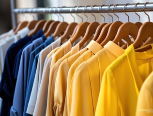 Obraz premium A row of clothing hanging on racks in a store