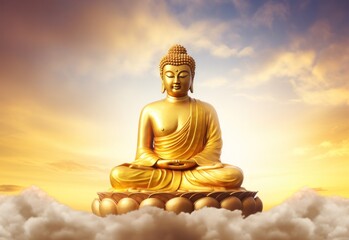 Gold buddha statue in the sky background - Powered by Adobe
