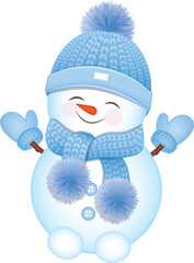 Vector Cute Snowman in Knitted Hat, Scarf and Mittens