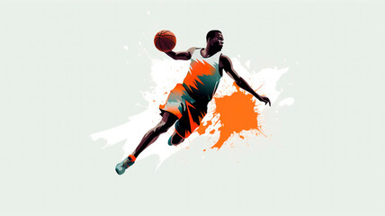 Simplified basketball vector illustration on a white background, showcasing minimalism. Generative AI
