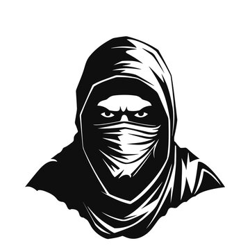 Hooded man logo. Black silhouette. Vector illustration