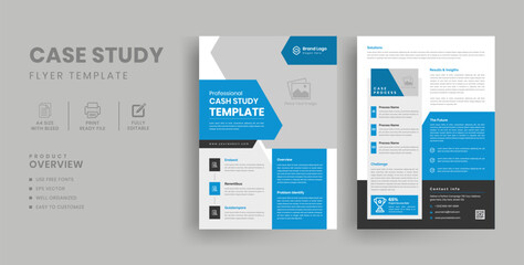 Fototapeta na wymiar Business case study template, Case Study Report, Both Side Flyer Layout Design in A4 Paper