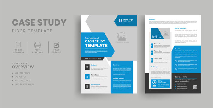 Business case study template, Case Study Report, Both Side Flyer Layout Design in A4 Paper