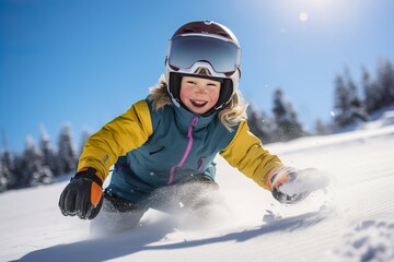 Fototapeta na wymiar Kids have winter fun sport activities in snowy mountains