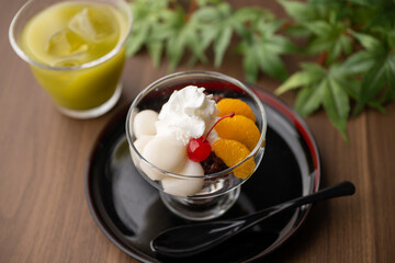 fruit cream shiratama zenzai, traditional japanese dessert