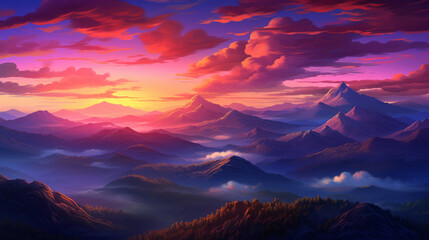 Fototapeta na wymiar A breathtaking sunset over majestic mountains