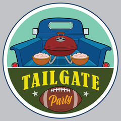 A tailgate party with a blue pickup truck. - obrazy, fototapety, plakaty