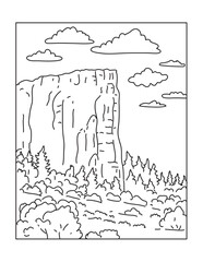 Mono line illustration of El Morro National Monument in Cibola County, New Mexico, United States done in monoline line art style.