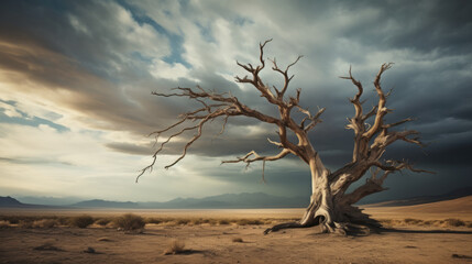 A solitary dead tree standing tall in