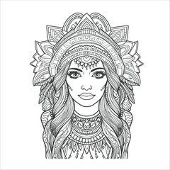 Boho style hippie girls coloring page